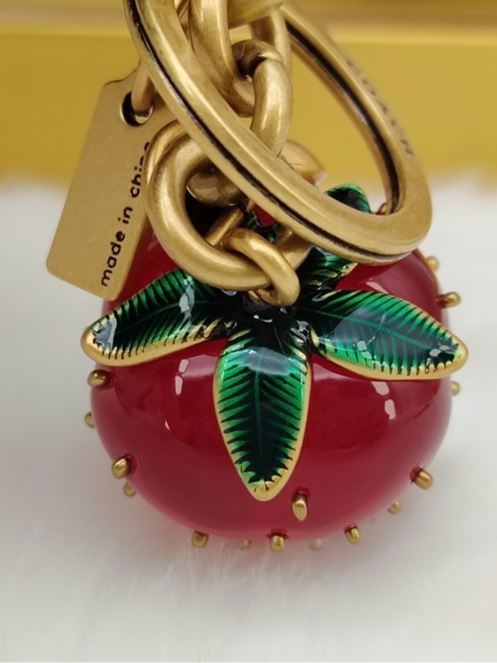Coach Strawberry Bag Charm Keychain With Signature C Charm Brass/Red CAO50 - Picture 2 of 5
